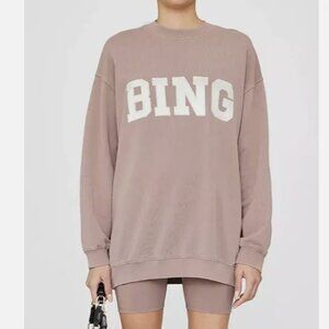 Anine Bing Oversized Tyler Satin Sweatshirt in Washed Iron Tan Size XS